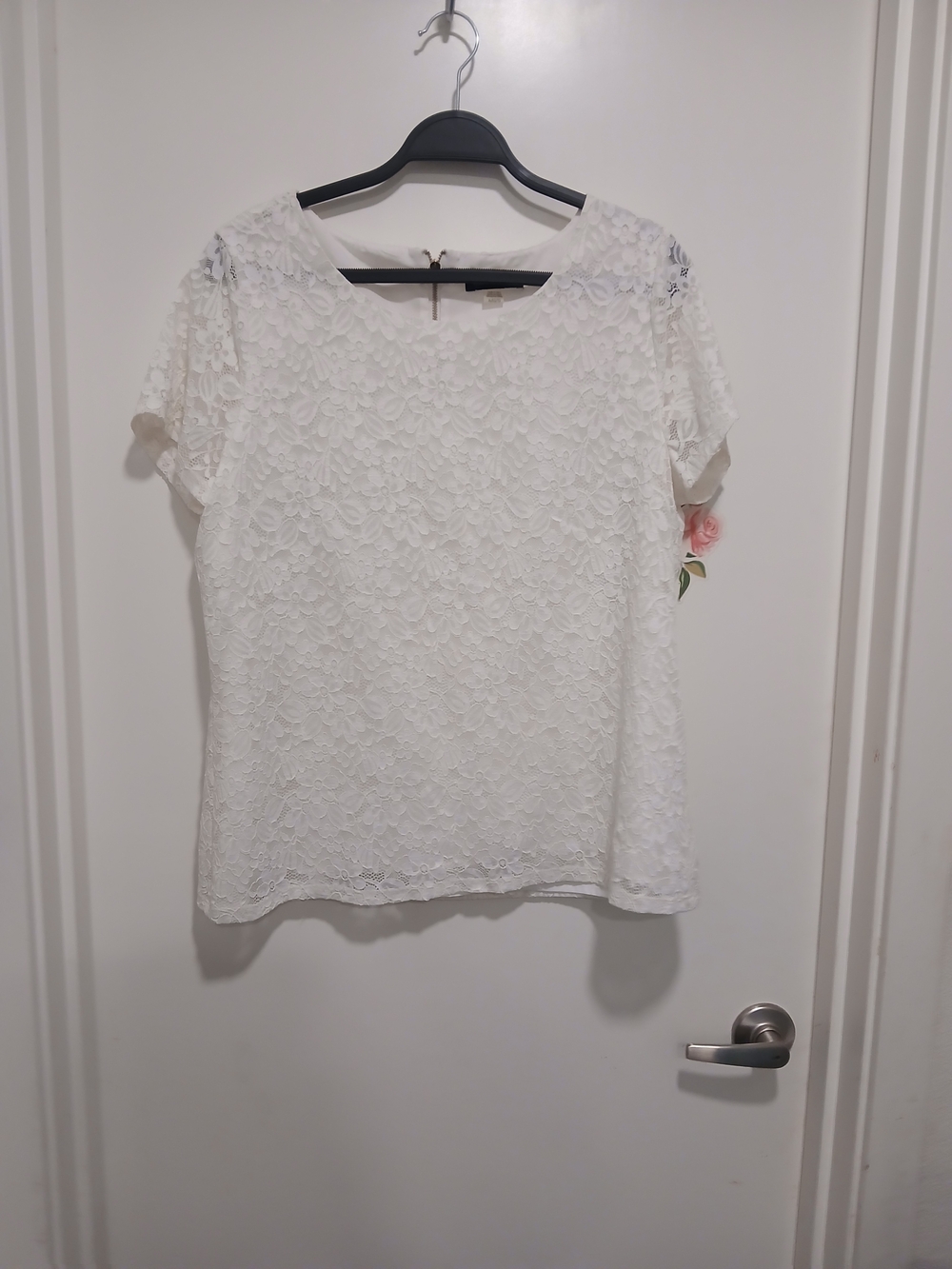 Tommy Hilfiger White Floral Lace Short Sleeve Top